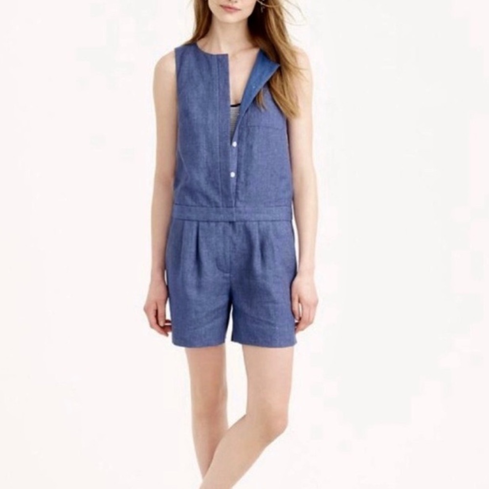 J. Crew • 0 • Blue Linen Sleeveless Short Playsuit Romper